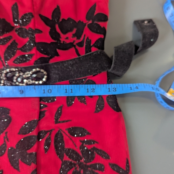 Vintage‎ Y2K City Triangles Whimsigoth Red Burnout Mesh Floral Evening Gown - Picture 14 of 16